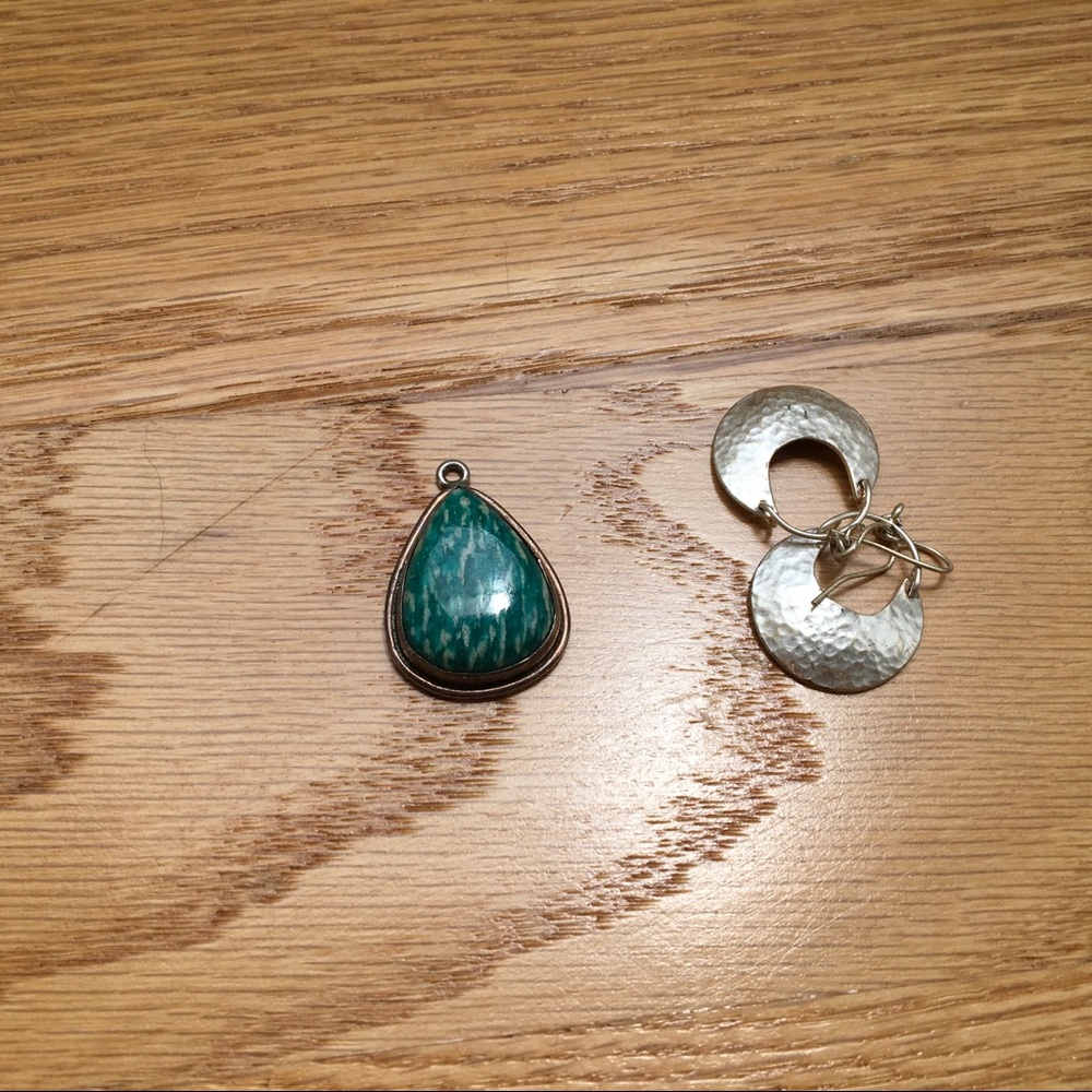 Green pendant and sterling silver earrings.